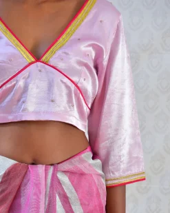Regal Pink Hand Embroidered Mashru Silk Blouse - Bgvl