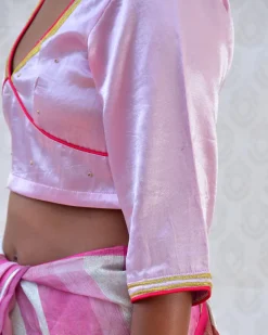Regal Pink Hand Embroidered Mashru Silk Blouse - Bgvl