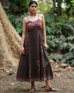 Rohini Brown Block Printed Cotton Dress - WW