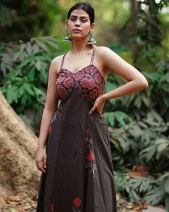 Rohini Brown Block Printed Cotton Dress - WW