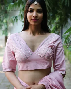 Rose Pink Mulmul Cotton Blouse - Jugnoo