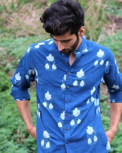 Royal Blue Block Printed Cotton Shirt