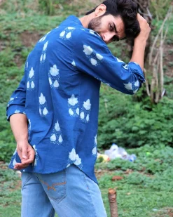Royal Blue Block Printed Cotton Shirt