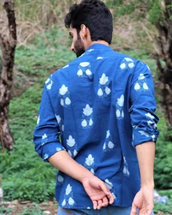 Royal Blue Block Printed Cotton Shirt