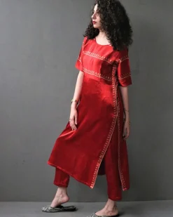 Rubahii Handprinted Mashru Silk Kurta Set