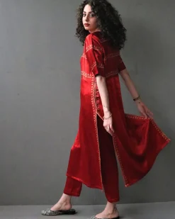 Rubahii Handprinted Mashru Silk Kurta Set