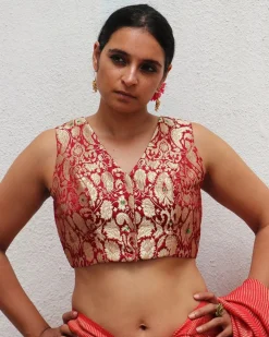 Ruby Red Brocade Blouse - TOG