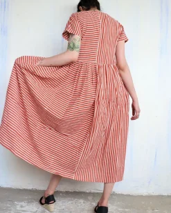 Rust Strip Blockprinted Dress