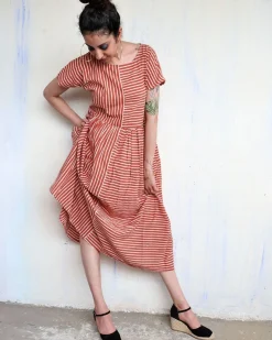 Rust Strip Blockprinted Dress