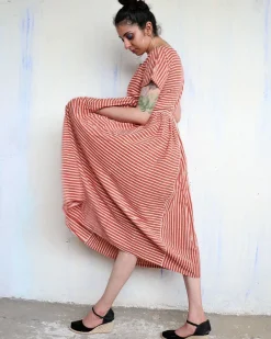 Rust Strip Blockprinted Dress