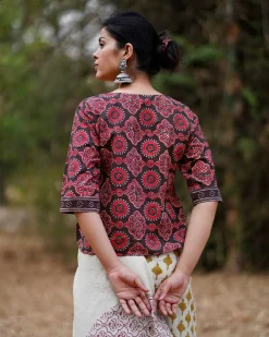 Saanjh Dhale Brown Block Printed Cotton Top - WW