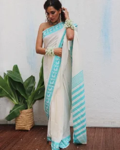 Sadhana Handwoven Linen Cotton Jamdani Saree - Uma
