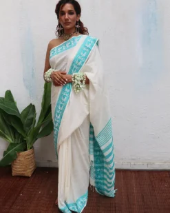 Sadhana Handwoven Linen Cotton Jamdani Saree - Uma