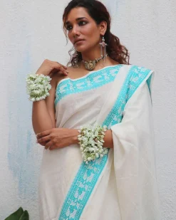 Sadhana Handwoven Linen Cotton Jamdani Saree - Uma