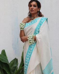 Sadhana Handwoven Linen Cotton Jamdani Saree - Uma