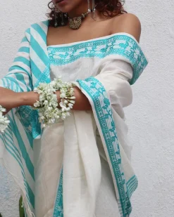 Sadhana Handwoven Linen Cotton Jamdani Saree - Uma