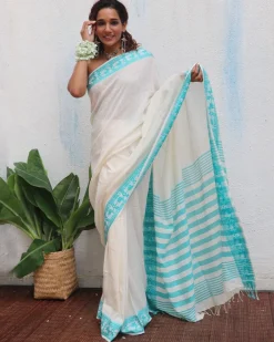 Sadhana Handwoven Linen Cotton Jamdani Saree - Uma