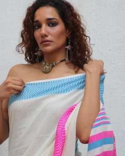 Sadhvi Handwoven Linen Cotton Jamdani Saree - Uma