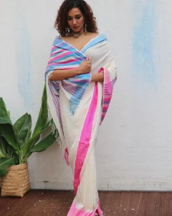 Sadhvi Handwoven Linen Cotton Jamdani Saree - Uma