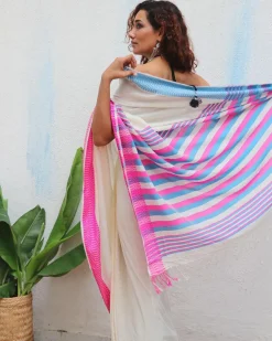 Sadhvi Handwoven Linen Cotton Jamdani Saree - Uma
