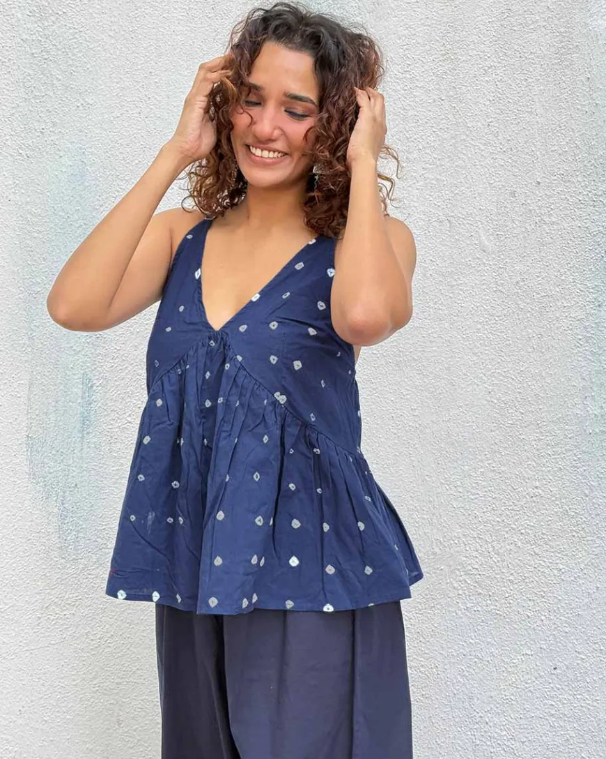 Sapphire Spell Bandhej Cotton Top