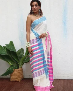 Savitri Handwoven Linen Cotton Jamdani Saree - Uma
