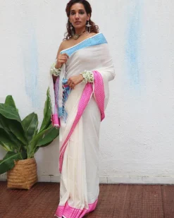 Savitri Handwoven Linen Cotton Jamdani Saree - Uma