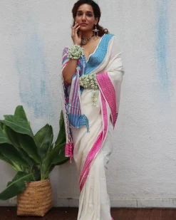 Savitri Handwoven Linen Cotton Jamdani Saree - Uma