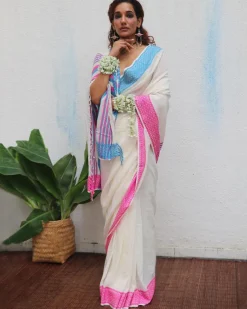 Savitri Handwoven Linen Cotton Jamdani Saree - Uma