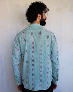Sea Green Chevron Blockprinted Men'S Shirt
