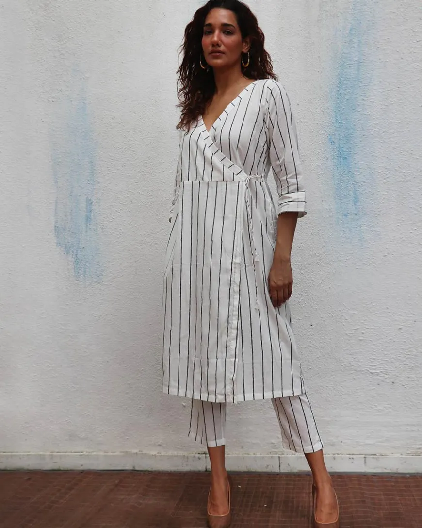 Sea Mist Handblock Printed Cotton Kurta Set - Mono
