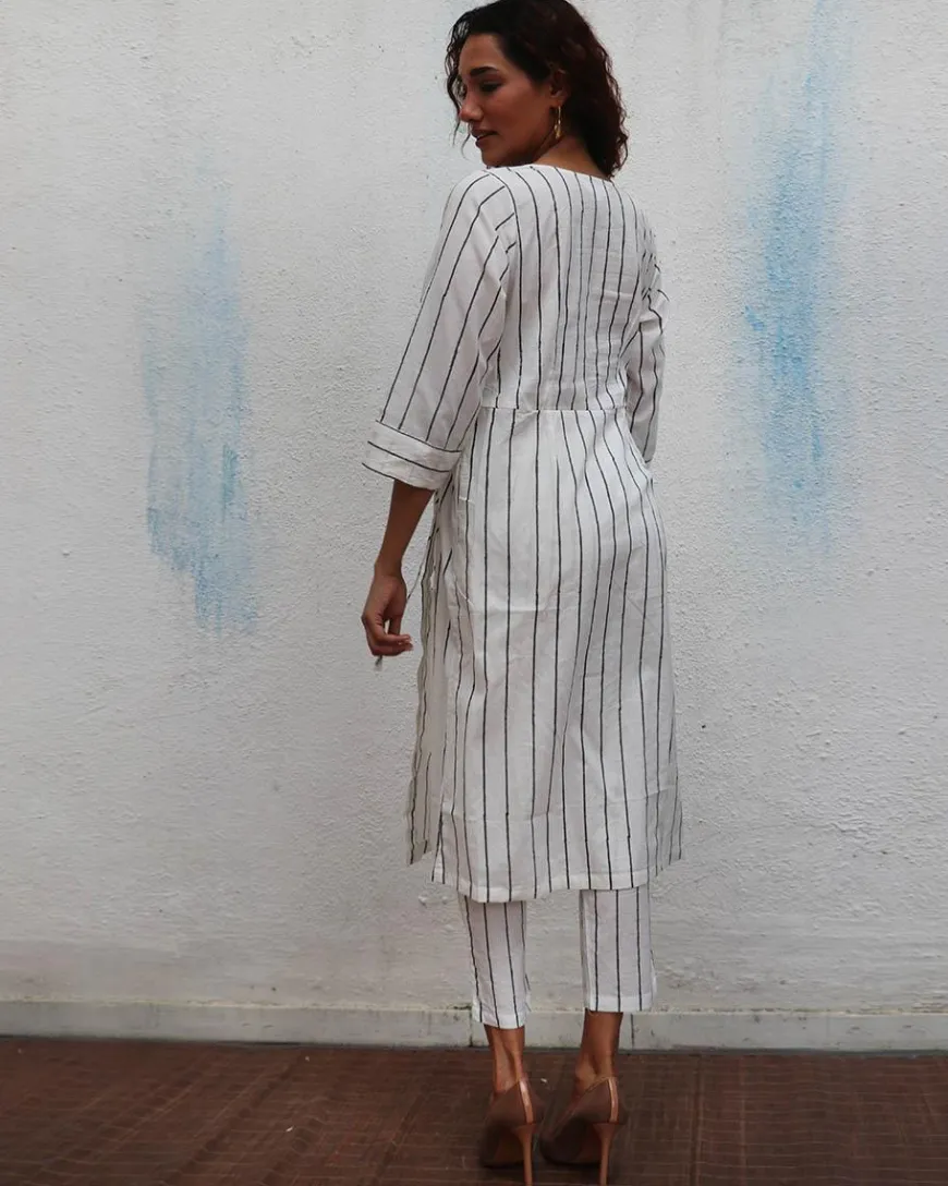 Sea Mist Handblock Printed Cotton Kurta Set - Mono