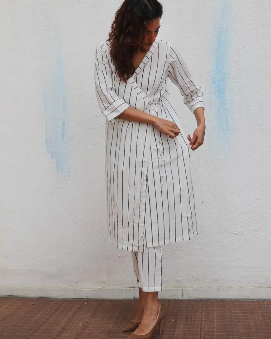 Sea Mist Handblock Printed Cotton Kurta Set - Mono