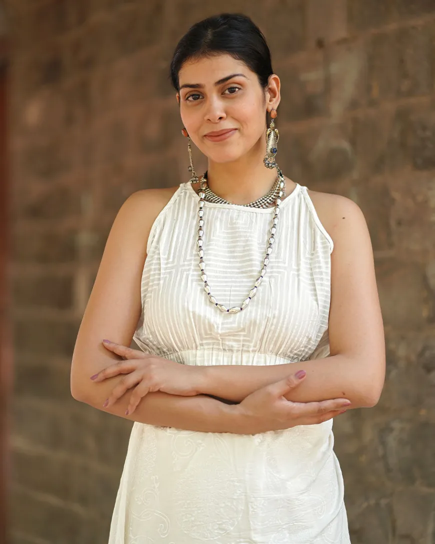 Seashell Murmur Ivory Block Printed Blouse - SFD