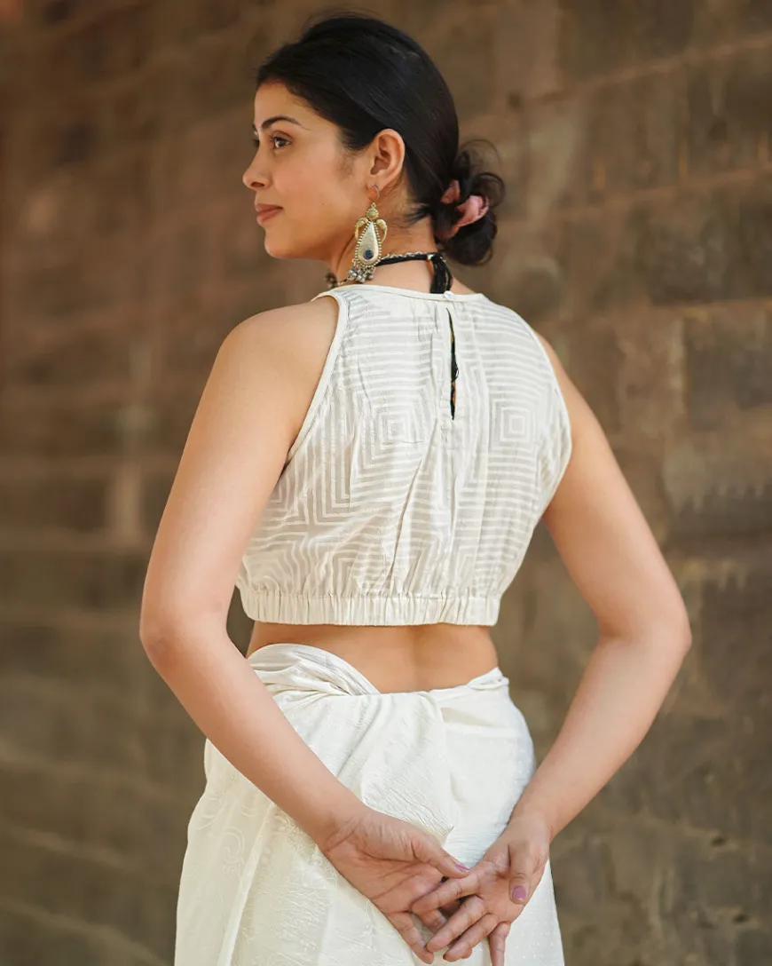 Seashell Murmur Ivory Block Printed Blouse - SFD