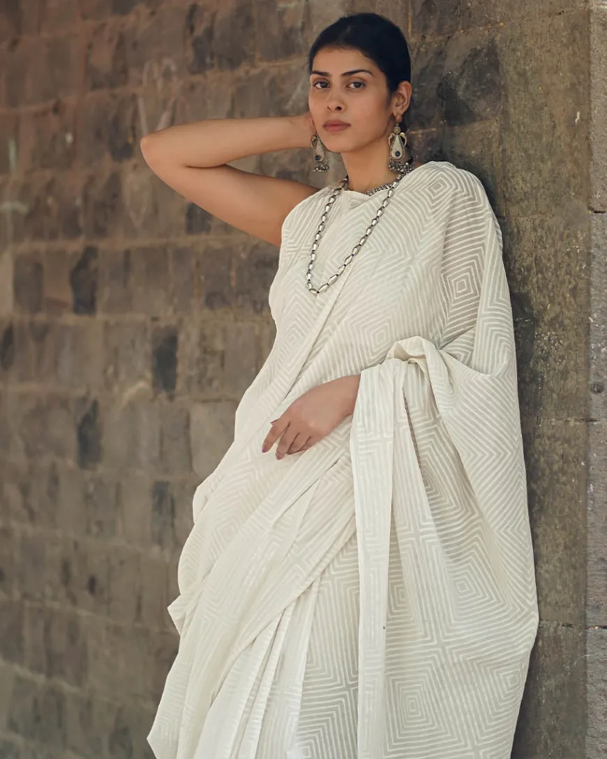 Seashell Murmur Ivory Block Printed Blouse - SFD