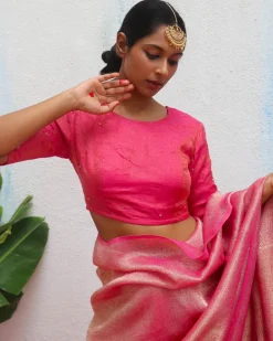 Seher Handwoven Linen Zari Blouse - Eknoor