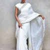Selene Handwoven Linen Saree- Stardust