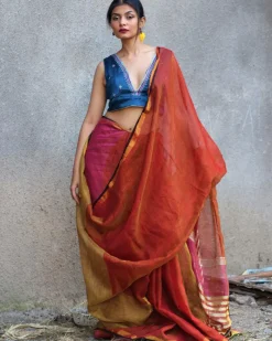 Shabab Handwoven Linen Zari Saree - Gazala