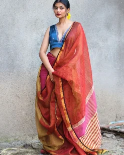 Shabab Handwoven Linen Zari Saree - Gazala