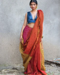 Shabab Handwoven Linen Zari Saree - Gazala