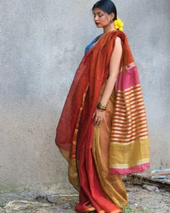 Shabab Handwoven Linen Zari Saree - Gazala