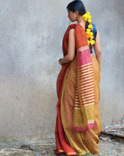 Shabab Handwoven Linen Zari Saree - Gazala