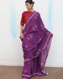 Shallot Handblockprinted Cotton Saree - Fmtm