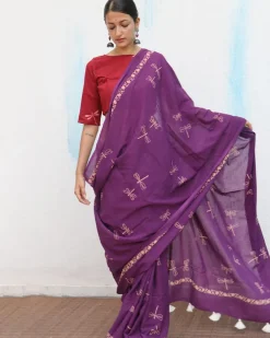 Shallot Handblockprinted Cotton Saree - Fmtm