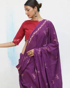 Shallot Handblockprinted Cotton Saree - Fmtm