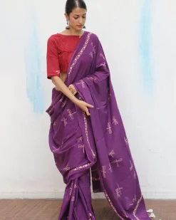 Shallot Handblockprinted Cotton Saree - Fmtm