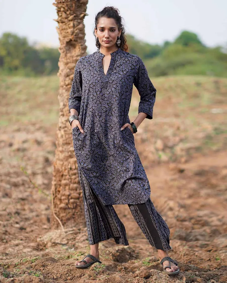 Silky Blooms Blockprinted Cotton Kurti-WWB