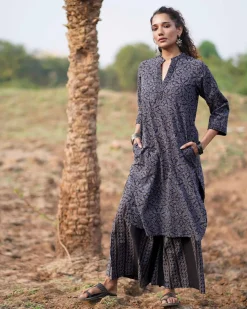 Silky Blooms Blockprinted Cotton Kurti-WWB