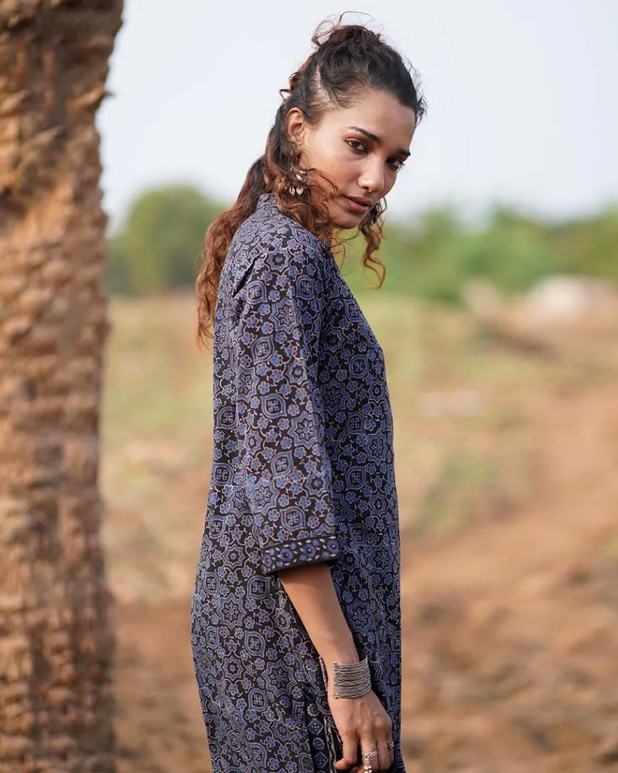 Silky Blooms Blockprinted Cotton Kurti-WWB